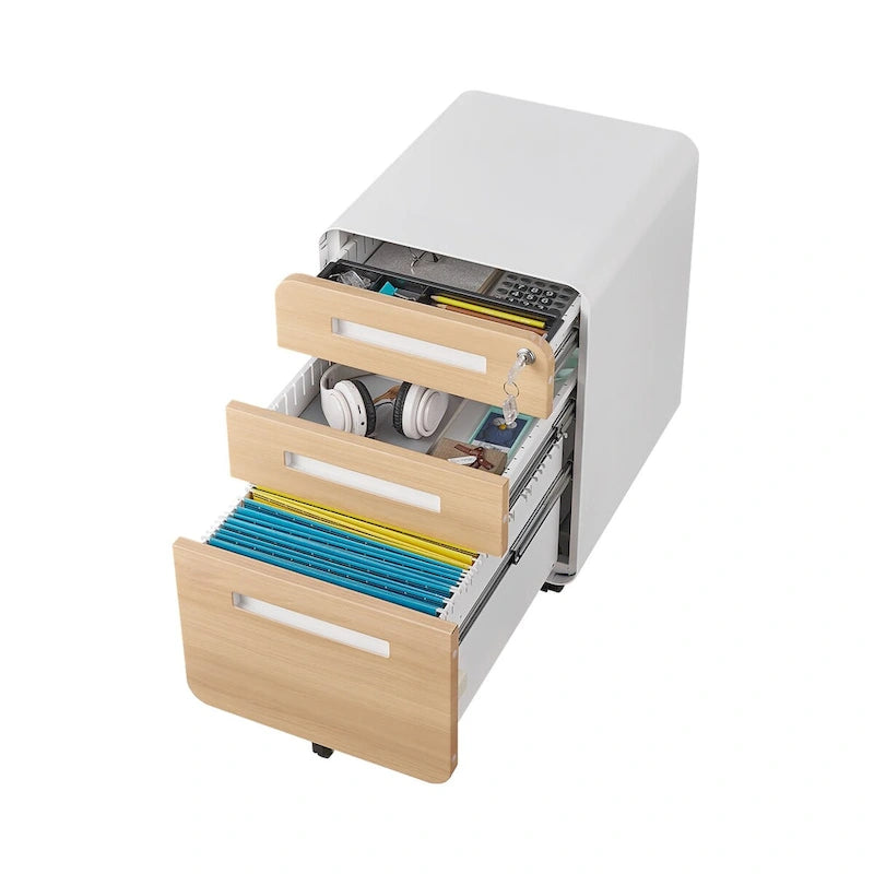 3-Drawer Mobile File Cabinet with 5 Wheel and Lock