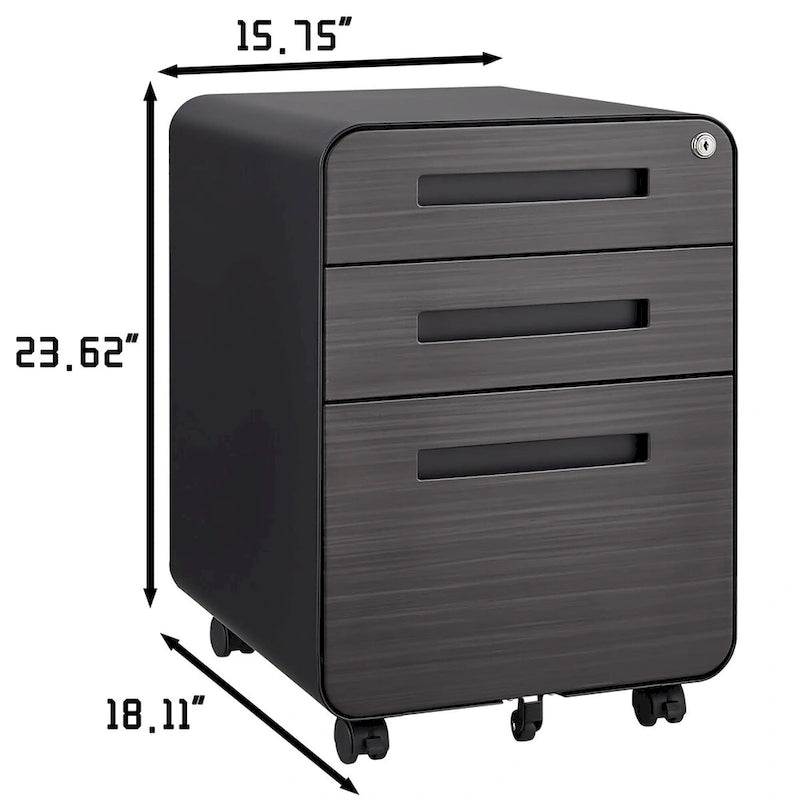 3-Drawer Mobile File Cabinet with 5 Wheel and Lock