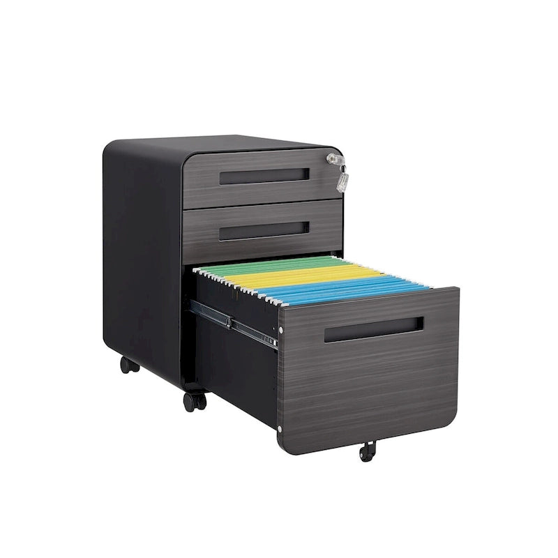 3-Drawer Mobile File Cabinet with 5 Wheel and Lock