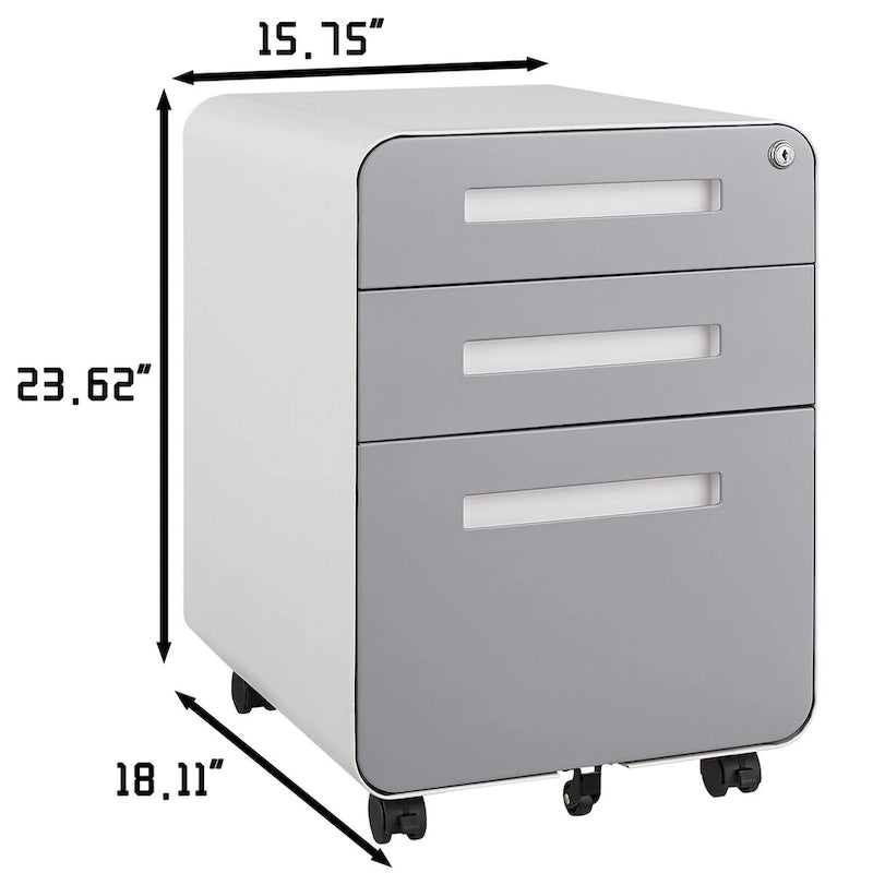 3-Drawer Mobile File Cabinet with 5 Wheel and Lock