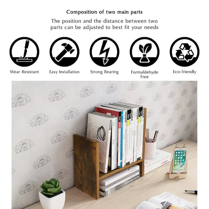 Étagère de Rangement de Bureau en Bois avec Rangement