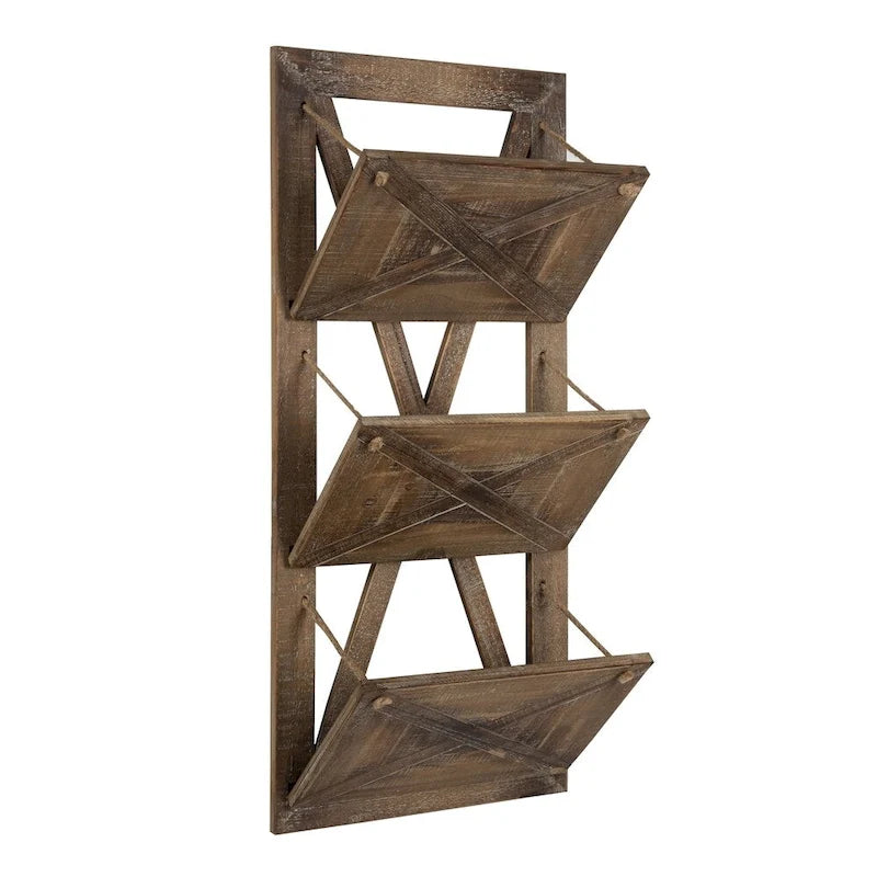 Kate and Laurel Hardeman 3 Pocket Farmhouse Wood Hanging Wall File Holder