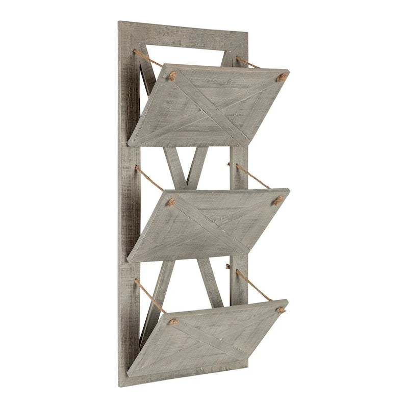 Kate and Laurel Hardeman 3 Pocket Farmhouse Wood Hanging Wall File Holder