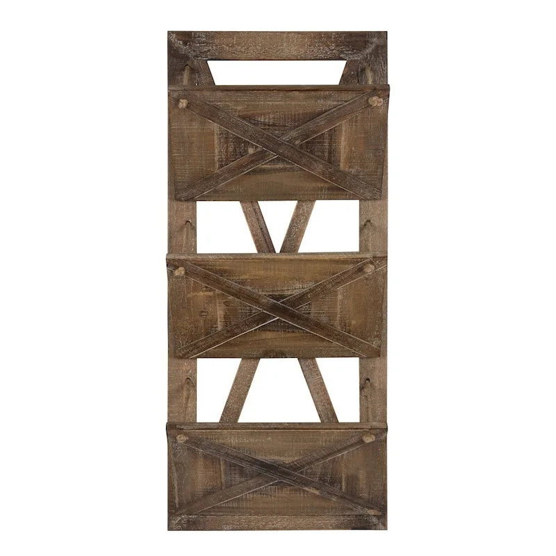 Kate and Laurel Hardeman 3 Pocket Farmhouse Wood Hanging Wall File Holder