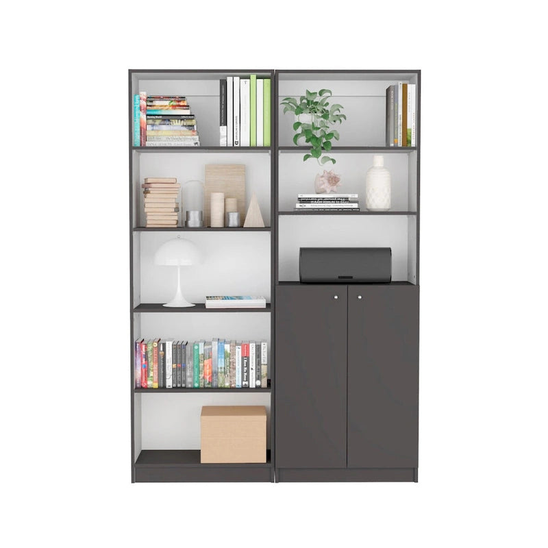 Kenyon Tall 5-Shelf and Cabinet Bookcase Set of 2 - N/A