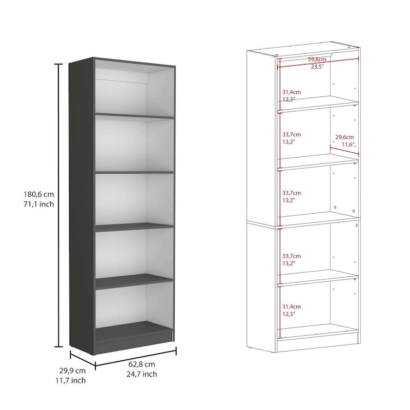 Kenyon Tall 5-Shelf and Cabinet Bookcase Set of 2 - N/A