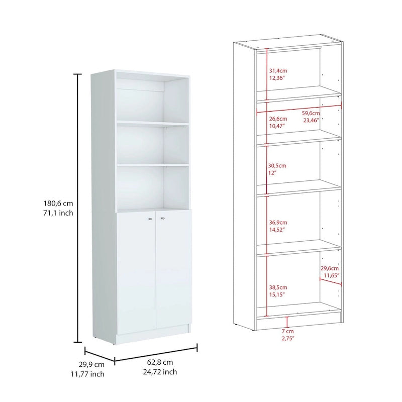 Kenyon Tall 5-Shelf and Cabinet Bookcase Set of 2 - N/A