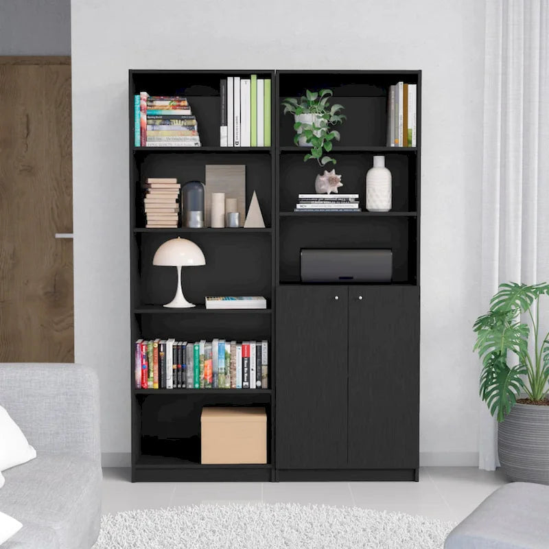 Kenyon Tall 5-Shelf and Cabinet Bookcase Set of 2 - N/A