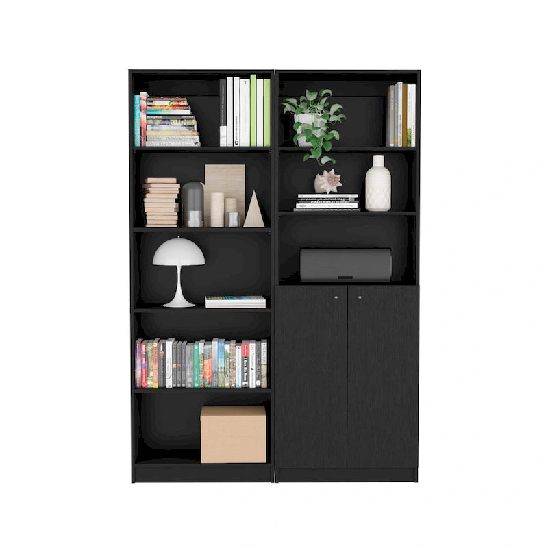 Kenyon Tall 5-Shelf and Cabinet Bookcase Set of 2 - N/A