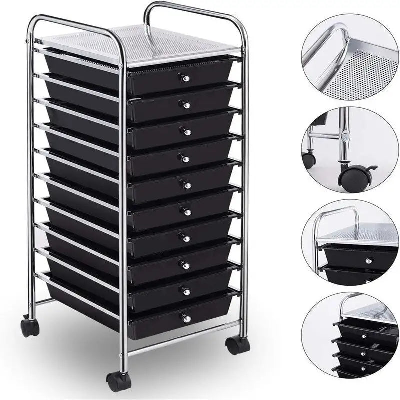 10 Drawer Rolling Storage Cart - 15D x 13W x 34H
