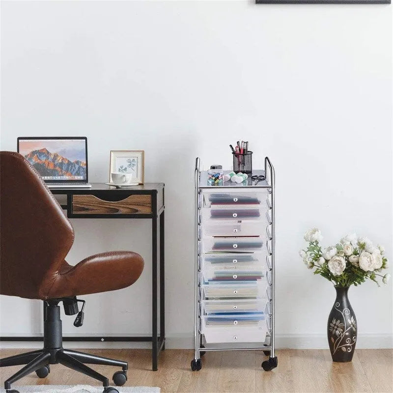 10 Drawer Rolling Storage Cart - 15D x 13W x 34H