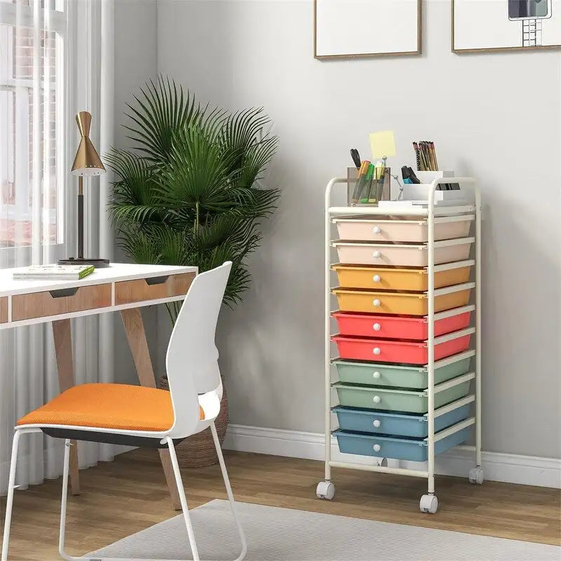 10 Drawer Rolling Storage Cart - 15D x 13W x 34H