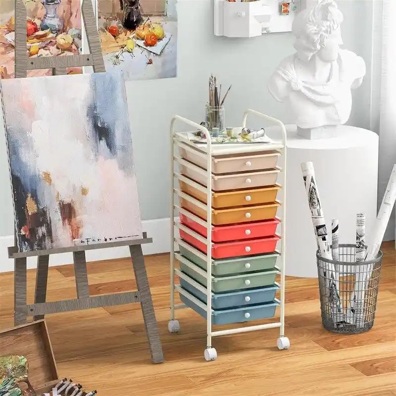10 Drawer Rolling Storage Cart - 15D x 13W x 34H