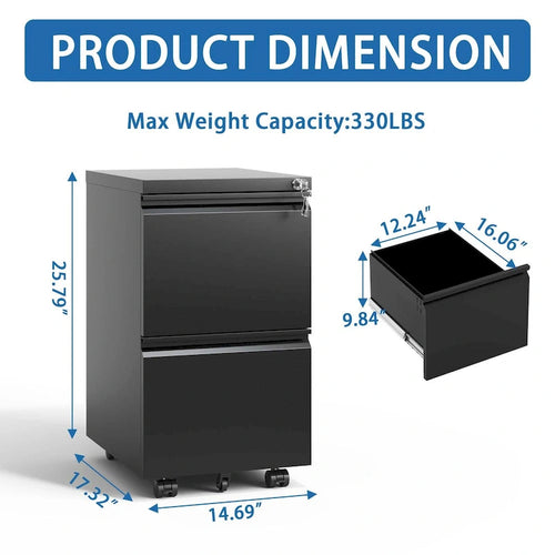 2 Drawer Metal Mobile File Cabinet with Lock for Hanging Legal/Letter/A4 Size