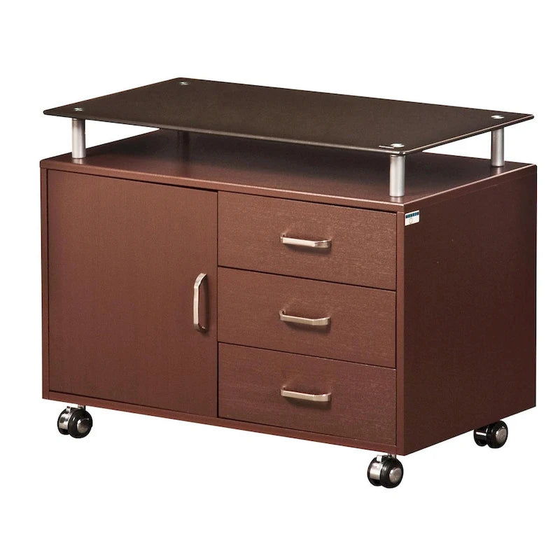 Porch & Den Montgomery Extra Wide Glass Top Rolling Cabinet