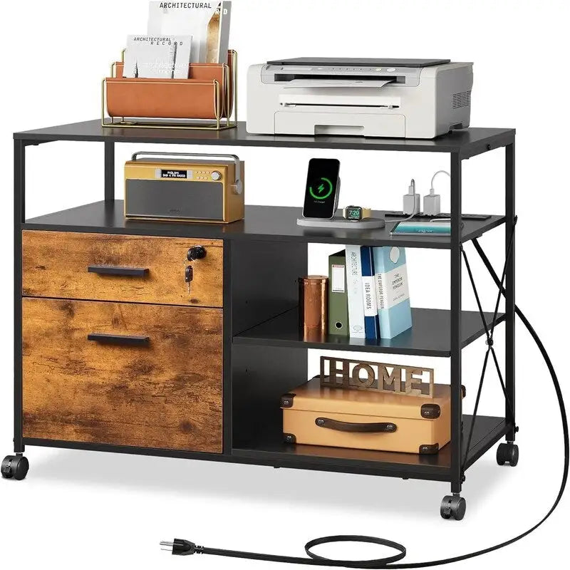 2 Drawer Locking File Cabinet with Charging Station - 15.7D x 31.7W x 26.1H