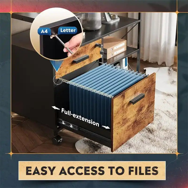 2 Drawer Locking File Cabinet with Charging Station - 15.7D x 31.7W x 26.1H