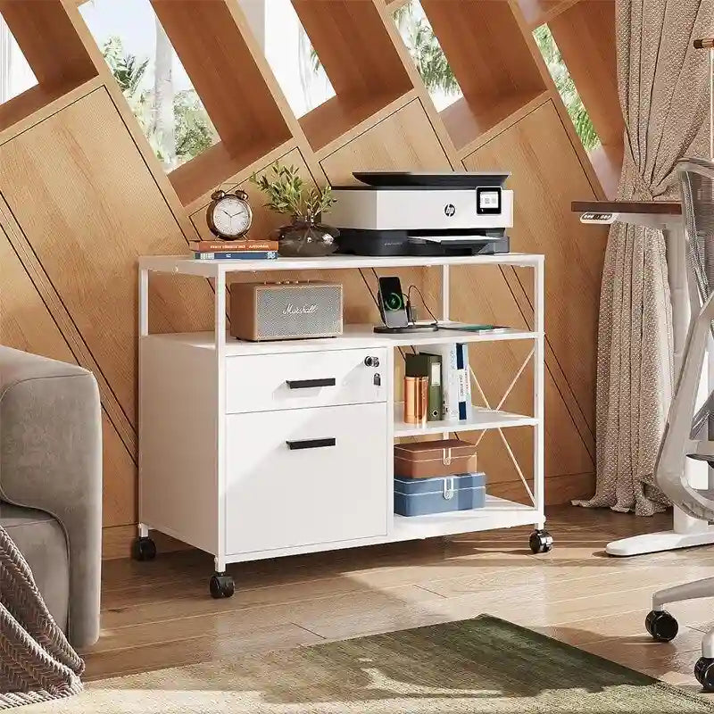 2 Drawer Locking File Cabinet with Charging Station - 15.7D x 31.7W x 26.1H
