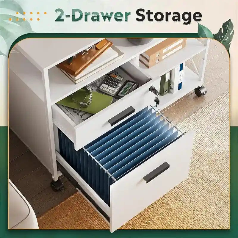 2 Drawer Locking File Cabinet with Charging Station - 15.7D x 31.7W x 26.1H