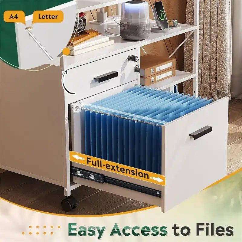 2 Drawer Locking File Cabinet with Charging Station - 15.7D x 31.7W x 26.1H