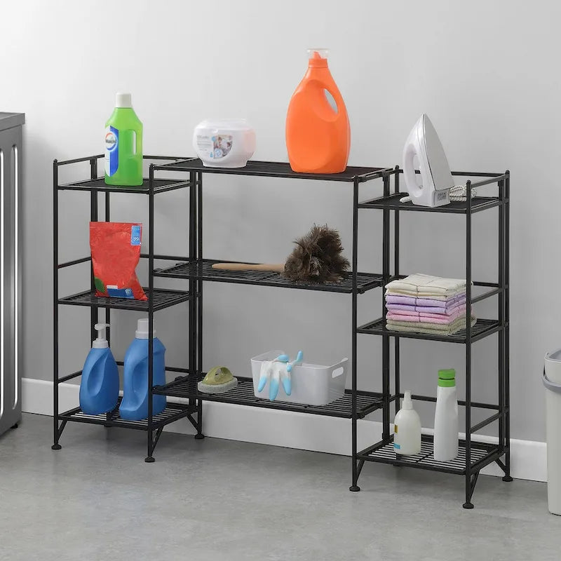 Convenience Concepts Xtra Storage 3 Tier Folding Metal Shelves with Set of 3 Extension Shelves