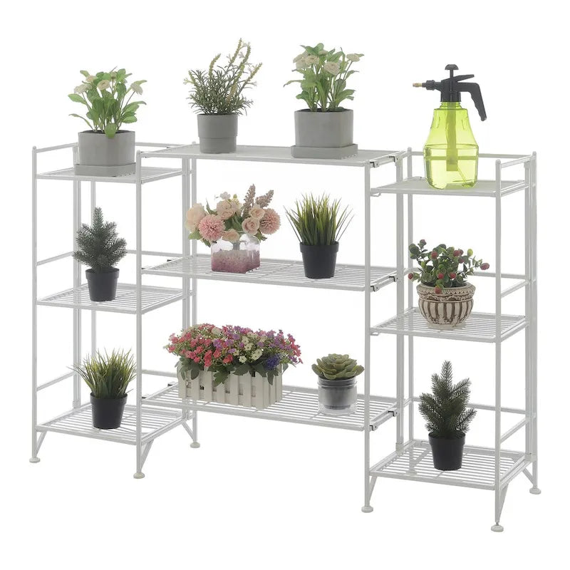 Convenience Concepts Xtra Storage 3 Tier Folding Metal Shelves with Set of 3 Extension Shelves