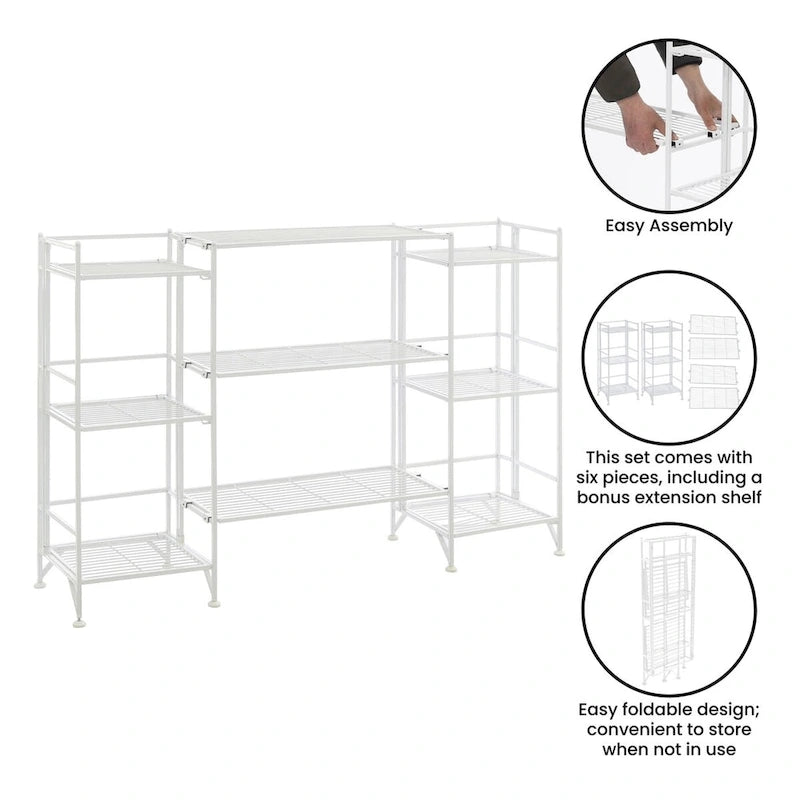 Convenience Concepts Xtra Storage 3 Tier Folding Metal Shelves with Set of 3 Extension Shelves