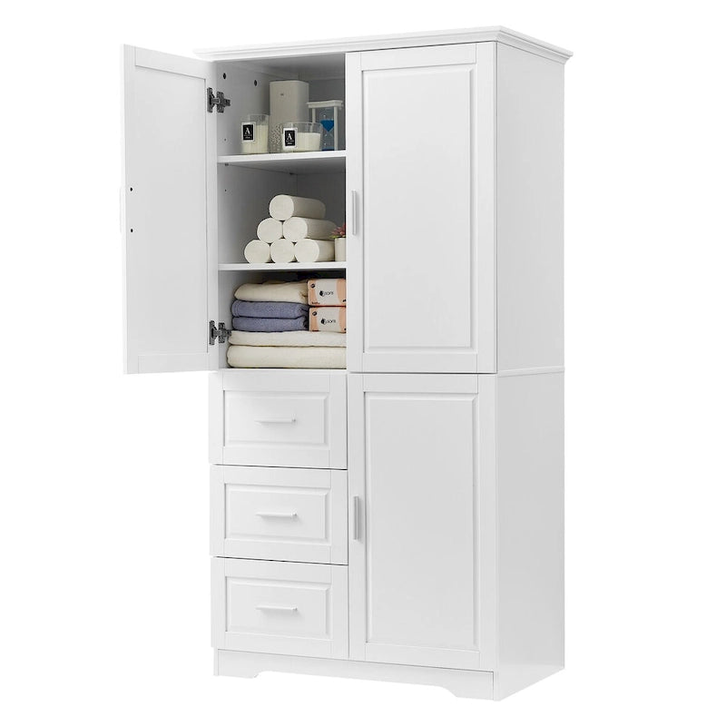 Tall and Wide Storage Cabinet with Doors for Bathroom/Office, Three Drawers