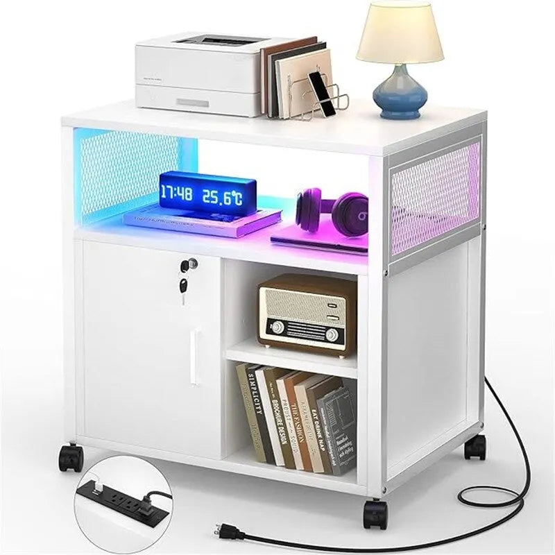 Printer Stand with LED Lights, - 23.6D x 17.2W x 26H