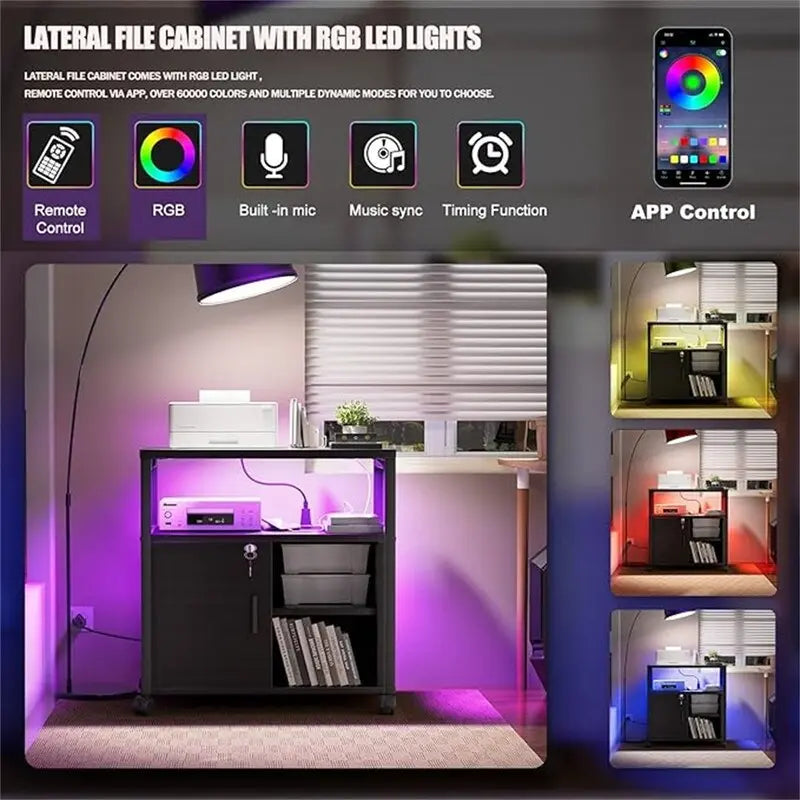Printer Stand with LED Lights, - 23.6D x 17.2W x 26H