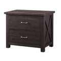 Two Drawer Wooden File Cabinet with Metal Handle Pull and Crossed Side Plank