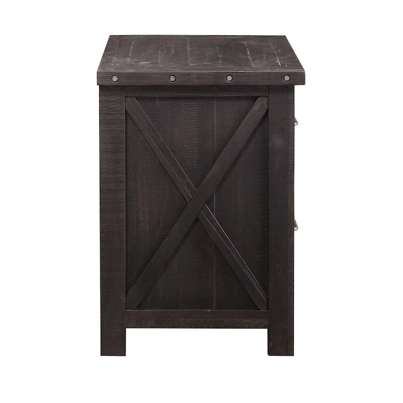 Two Drawer Wooden File Cabinet with Metal Handle Pull and Crossed Side Plank
