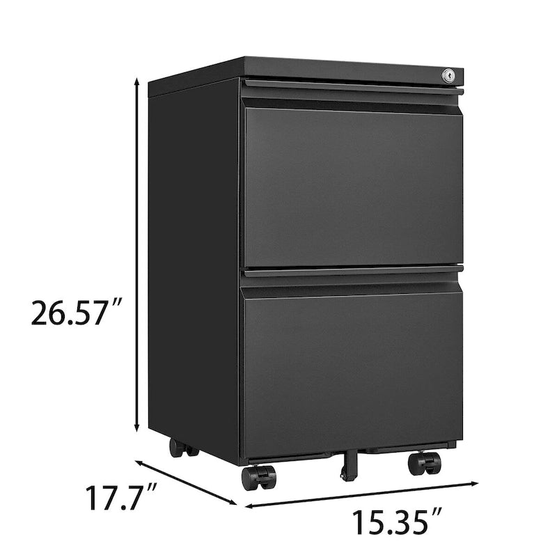 2 Drawer File Cabinet w/Lock,Metal Under Desk Rolling Filing Cabinet