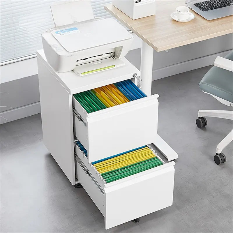 2 Drawer File Cabinet w/Lock,Metal Under Desk Rolling Filing Cabinet