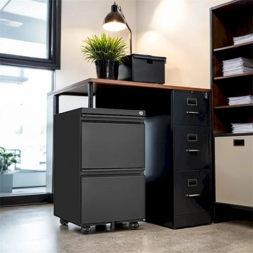 2 Drawer File Cabinet w/Lock,Metal Under Desk Rolling Filing Cabinet