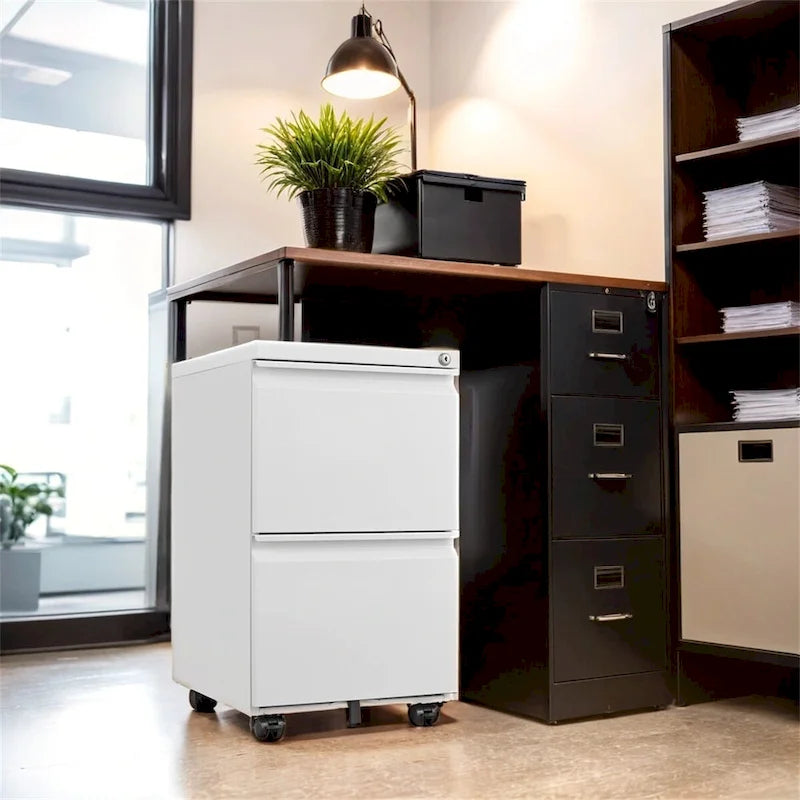 2 Drawer File Cabinet w/Lock,Metal Under Desk Rolling Filing Cabinet