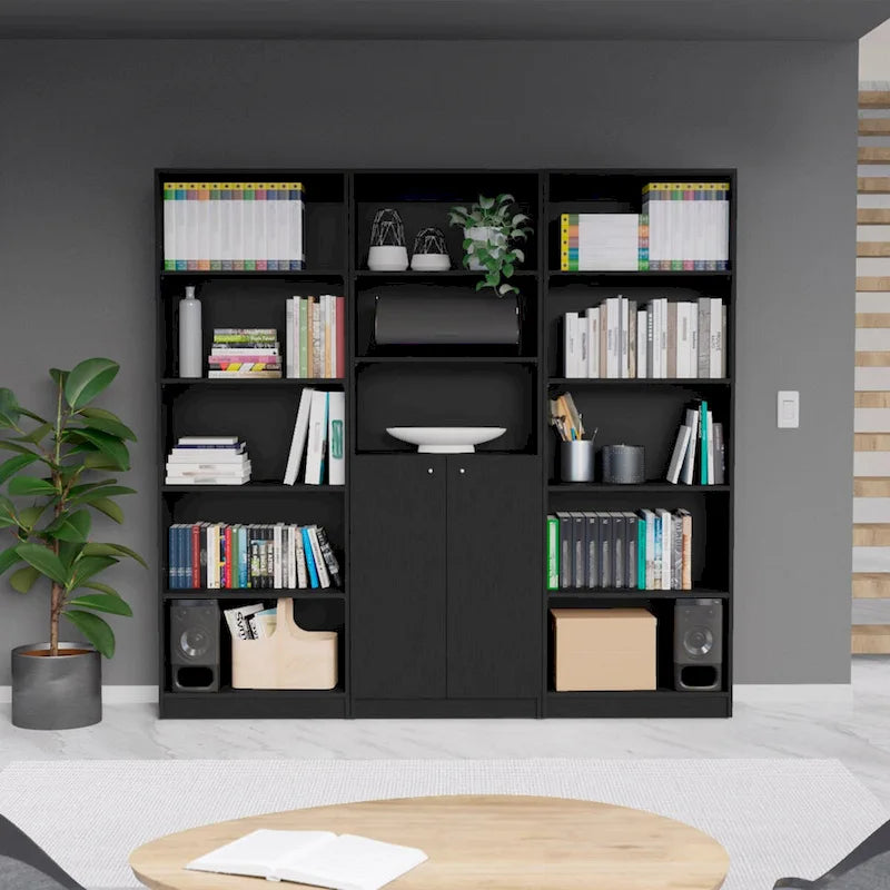 Kenyon 74 Wide 5-Shelf and Cabinet Option C Bookcase Set of 3