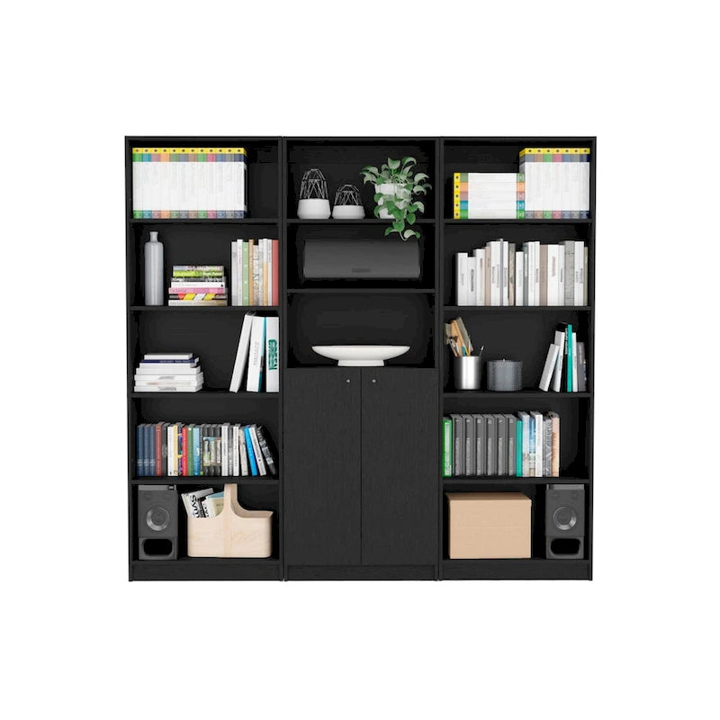 Kenyon 74 Wide 5-Shelf and Cabinet Option C Bookcase Set of 3