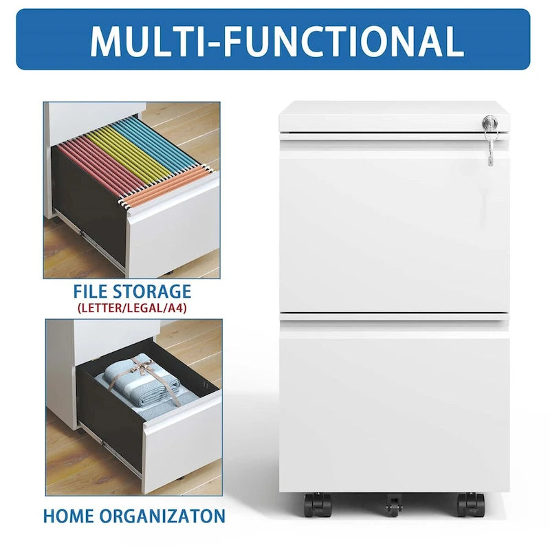 2 Drawer Metal Mobile File Cabinet,Rolling File Cabinet with Lock