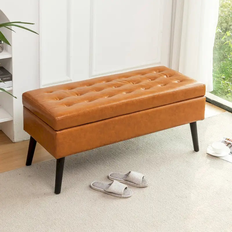 Storage Bench with End of Bed Bench Foot of Bed Bench Entryway Bench Storage Ottoman Bench 43.3 W x 17.7 Leather Bench