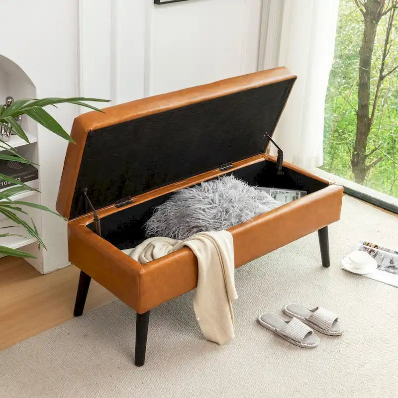Storage Bench with End of Bed Bench Foot of Bed Bench Entryway Bench Storage Ottoman Bench 43.3 W x 17.7 Leather Bench
