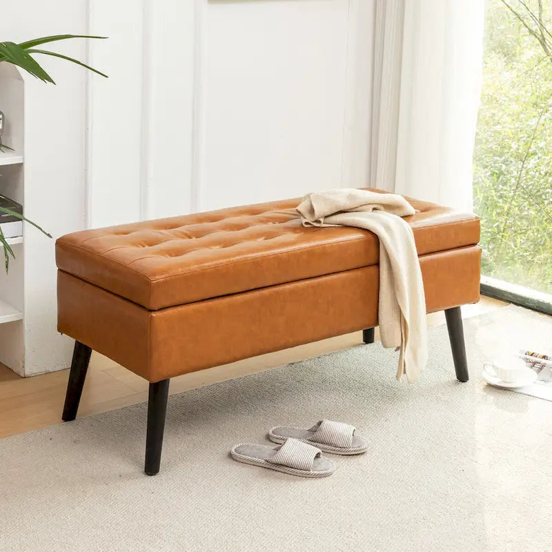 Storage Bench with End of Bed Bench Foot of Bed Bench Entryway Bench Storage Ottoman Bench 43.3 W x 17.7 Leather Bench