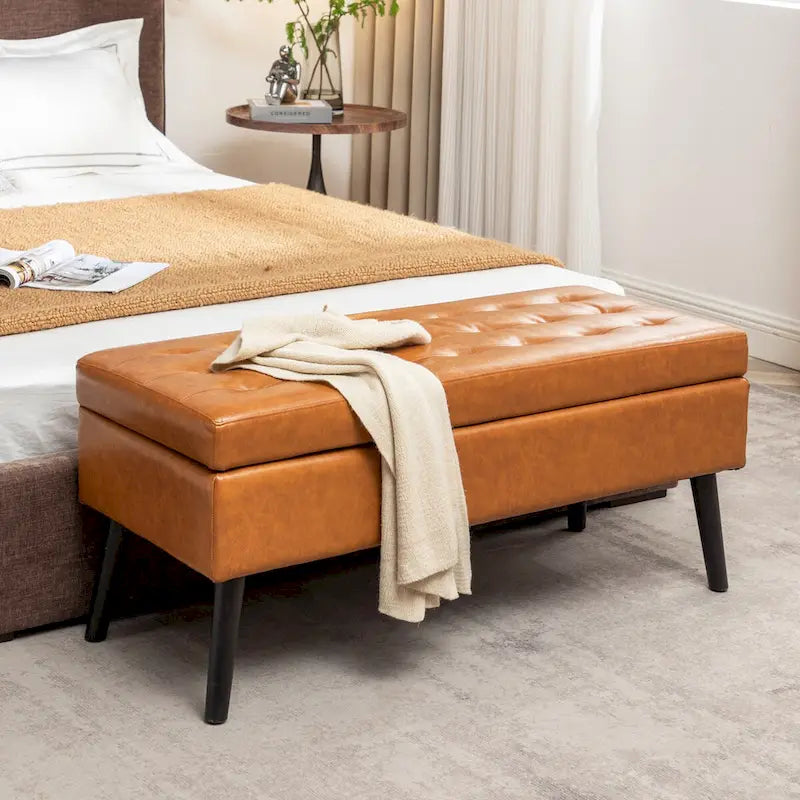Storage Bench with End of Bed Bench Foot of Bed Bench Entryway Bench Storage Ottoman Bench 43.3 W x 17.7 Leather Bench