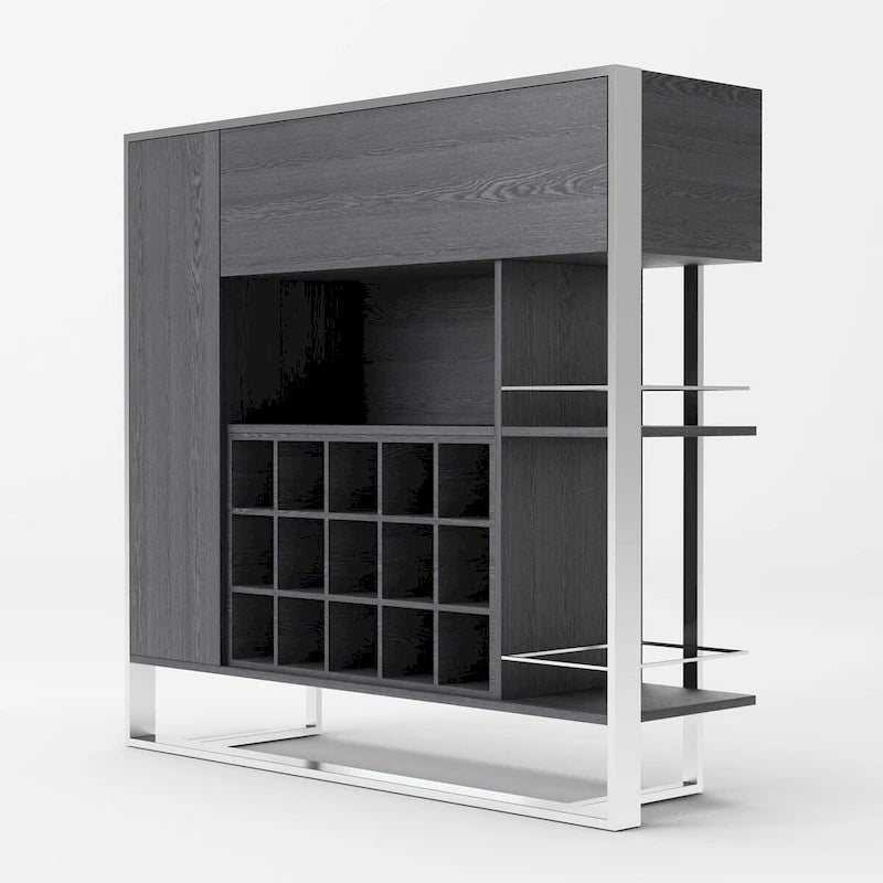 Modrest Fauna Elm Grey & Stainless Steel Wine Cabinet