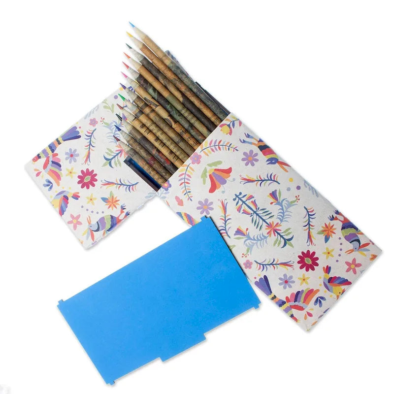Novica Handmade Otomi Colors Recycled Paper Colored Pencils (Set Of 12)