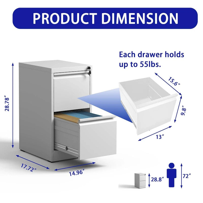 2 Drawer Metal Vertical File Cabinet with Lock