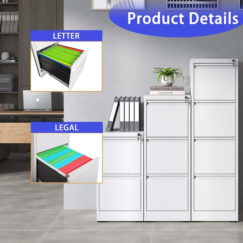 2 Drawer Metal Vertical File Cabinet with Lock