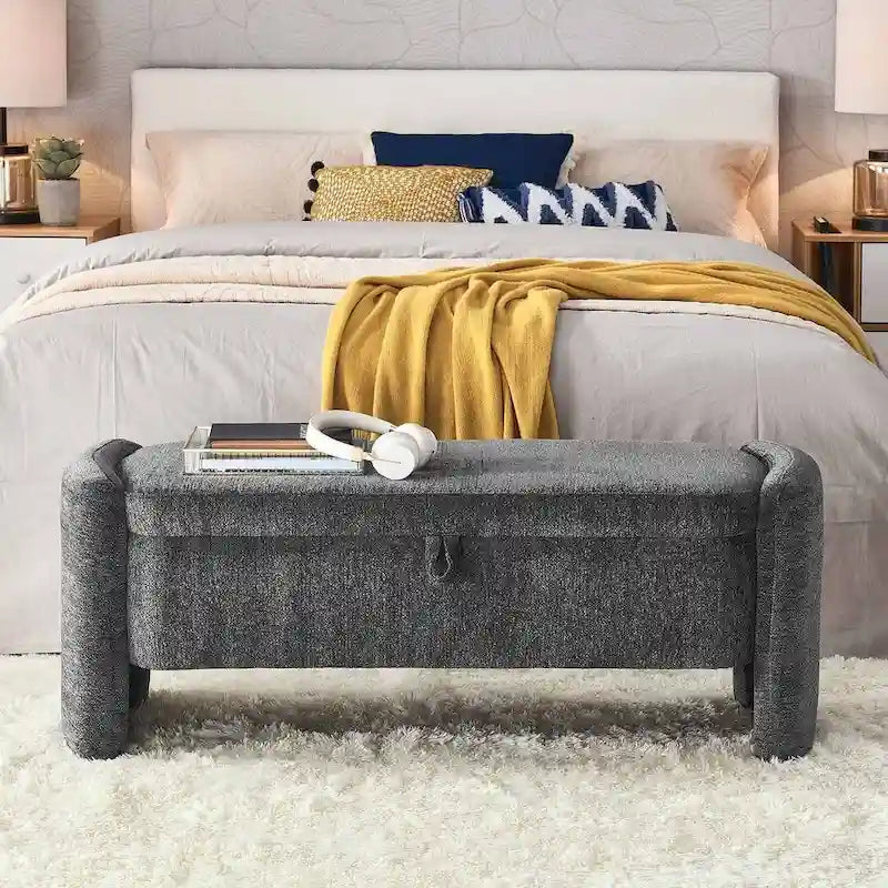 47.24 Chenille Fabric Oval Ottoman Storage Bench