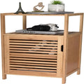 Bamboo Shoe Rack Cabinet Shelf Storage with Doors for Bathroom - 13.2D x 14.4W x 33.8H