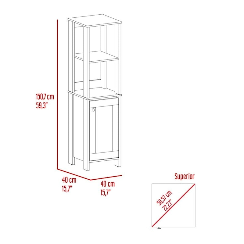 Linen Cabinet Jannes, Two Open Shelves, Single Door, Light Oak / White Finish